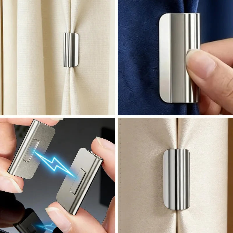 clips rideau magnétiques métal argenté moderne antirouille puissants fixations murales fenêtres