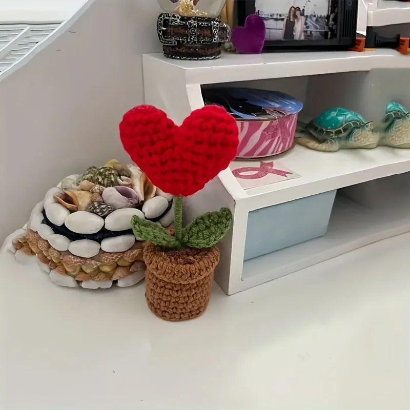 plante artificielle crochetée pot rouge feuilles vertes intérieur décoration mariage anniversaire
