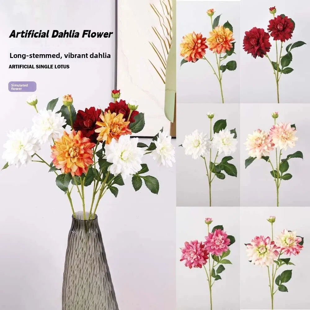 fleur artificielle dahlia rouge blanche orange naturelle décoration intérieure mariage anniversaire 76 cm réaliste