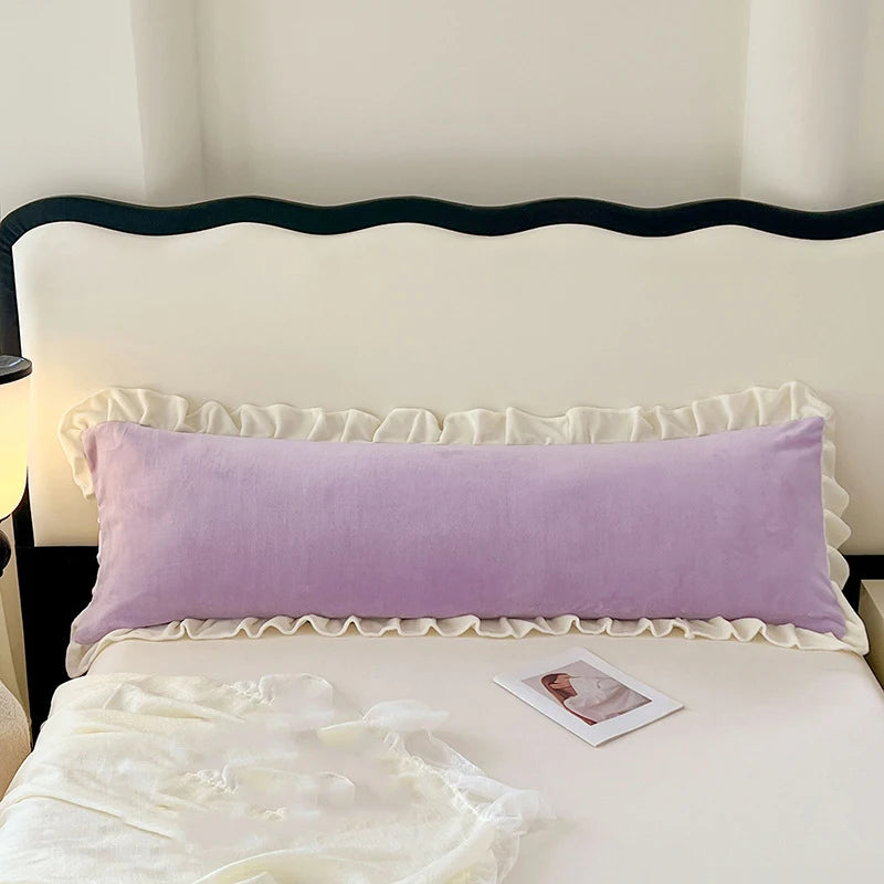 taies d'oreiller longues velours volants moderne vert gris beige violet lit chambre coucher couple