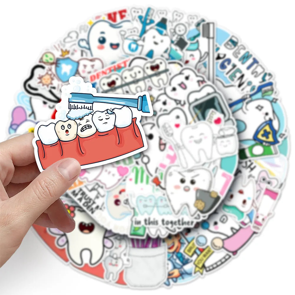 stickers dentaires mignon brosse dents dentifrice dessin animé bleu blanc rose vert noir gris