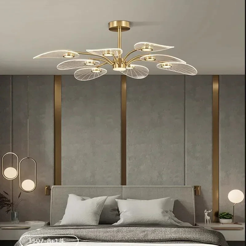chandelier moderne suspension or blanc abat jour translucides ampoules led 10 lumièresversible