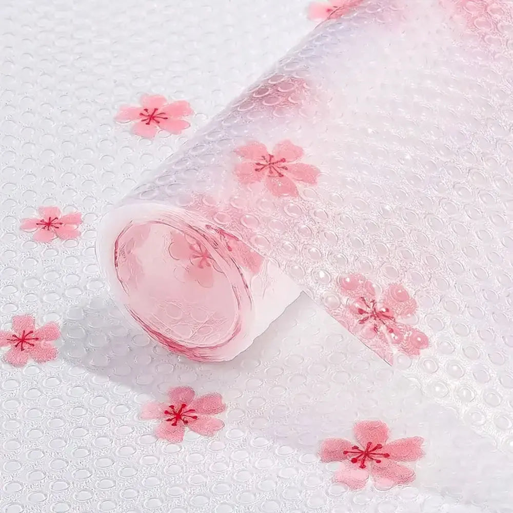 tapis protection meuble blanc rose fleurs texture bulle moderne adhésif easy clean eva 100x45cm