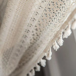 rideau boho chic crocheté motifs géométriques beige translucide pompons 150x100cm 150x160cm 150x200cm 150x240cm