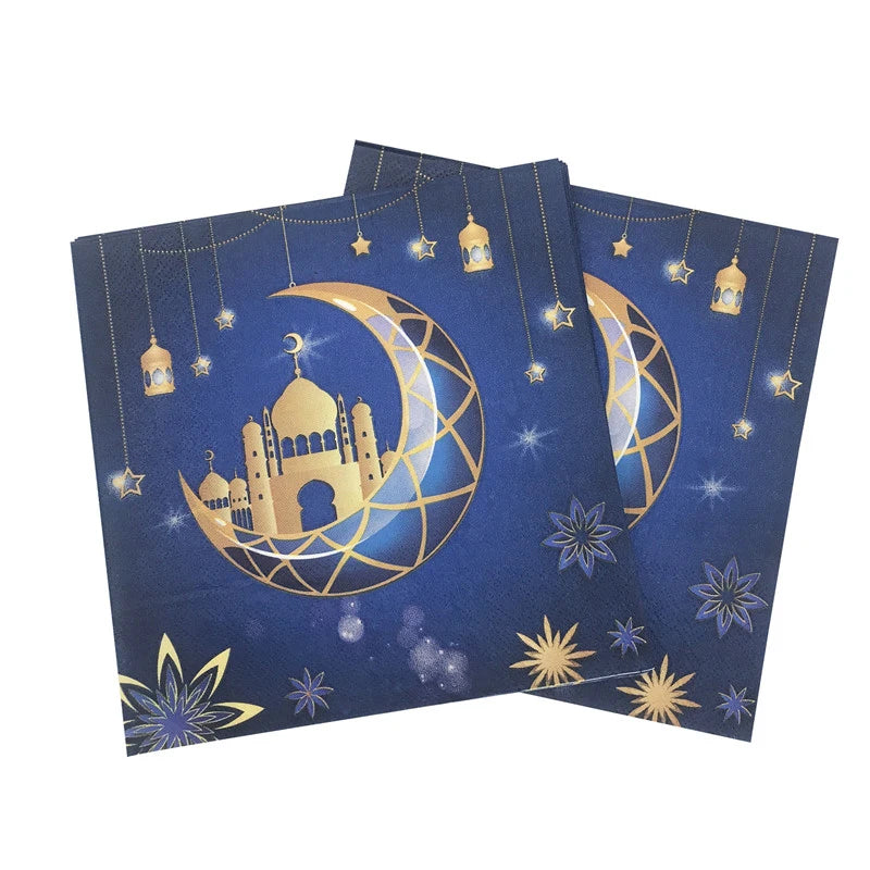 serviettes jetables festives eid mubarak motifs fleurs textes doré blanc İslam