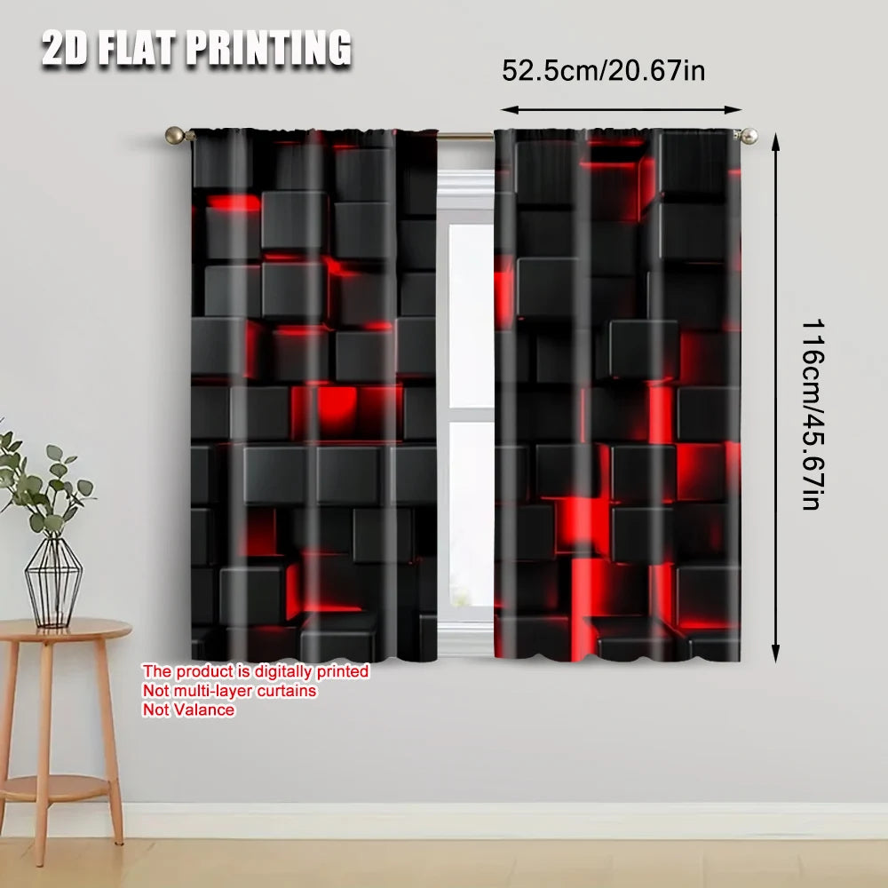 rideau moderne cubes 3d noir rouge polyester durable opacité pièces