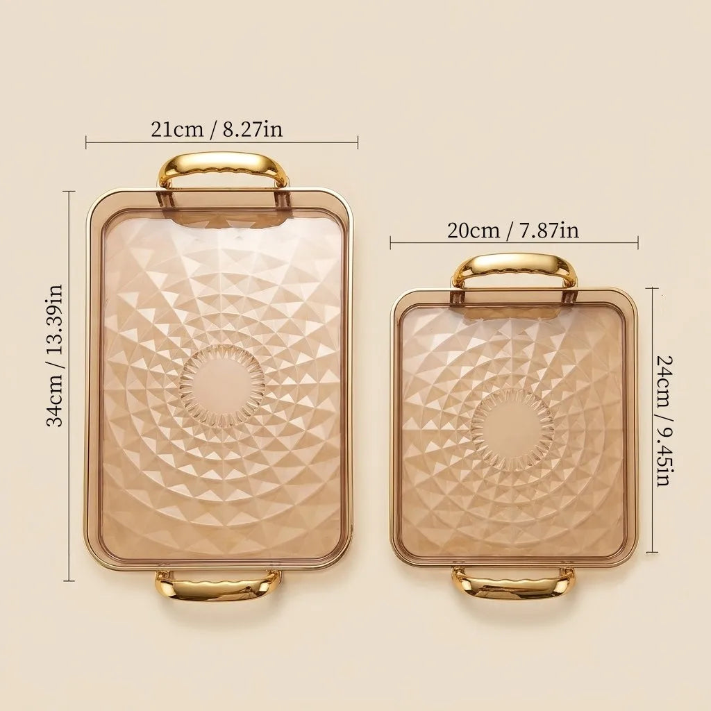 plateau rectangulaire transparent moderne poignées dorées diamant 3d nourriture rangement cuisine élégant respectueux environnement