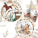 assiettes western verres serviettes nappe happy birthday chevaux cactus bottes motifs festives anniversaire noel