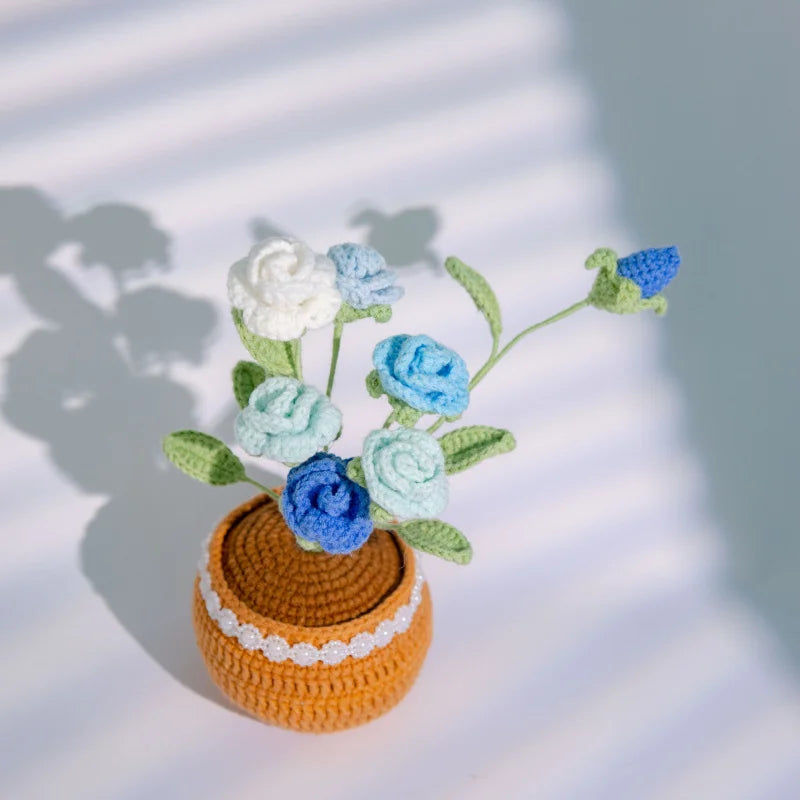 décoration maison bouquet fleurs crochetées pots couleur rose fleur miniature décorative champêtre artisanal