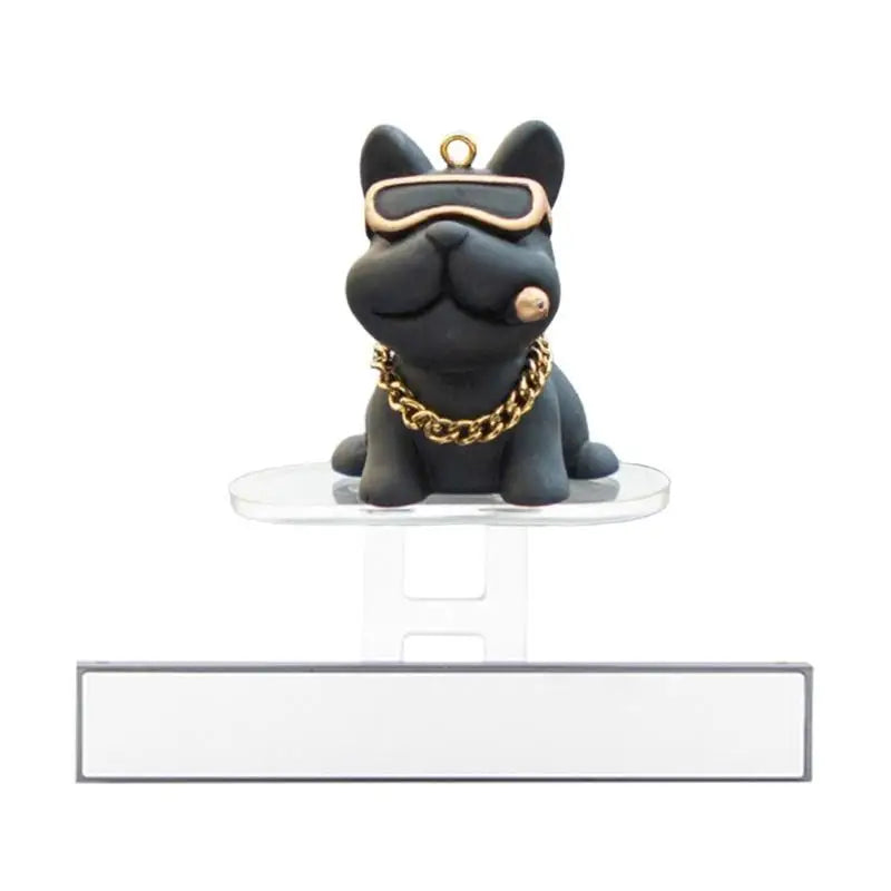 figurine chien rose bleu noir lunettes collier porte clés moderne transparent