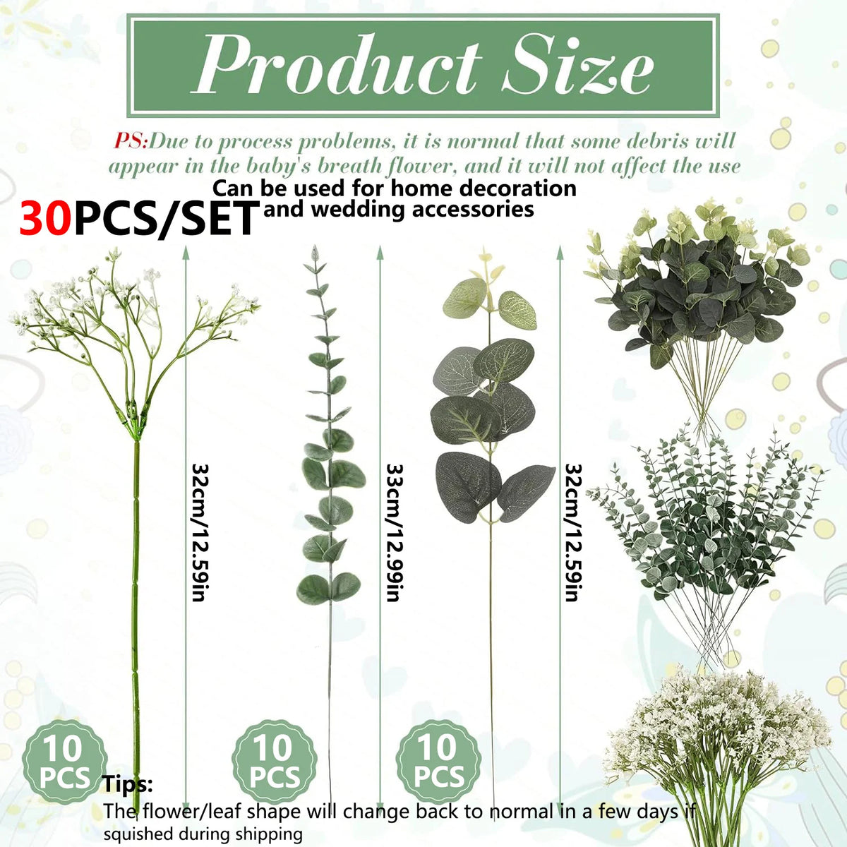 bouquets artificiels eucalyptus baby breath vert blanc naturels rustiques decoration mariageextérieur