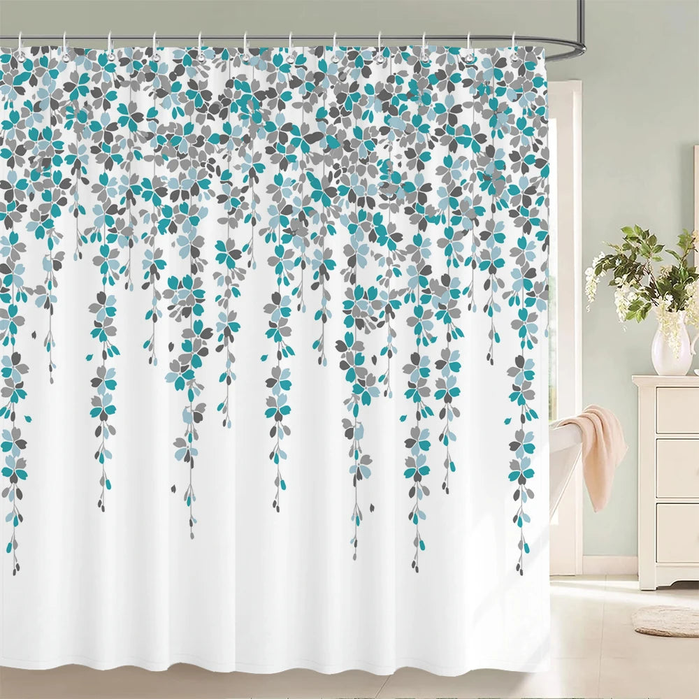 Rideau de douche moderne imprimé 3D en couleur claire avec motif naturel