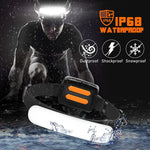 lampe frontale rechargeable led noir blanc orange mat étanche ceinture ajustable moderne