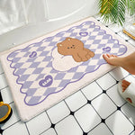 tapis sol antidérapant ours mignon carreaux géométriques rose pâle cartoon mignon adhésif protecteur polyester