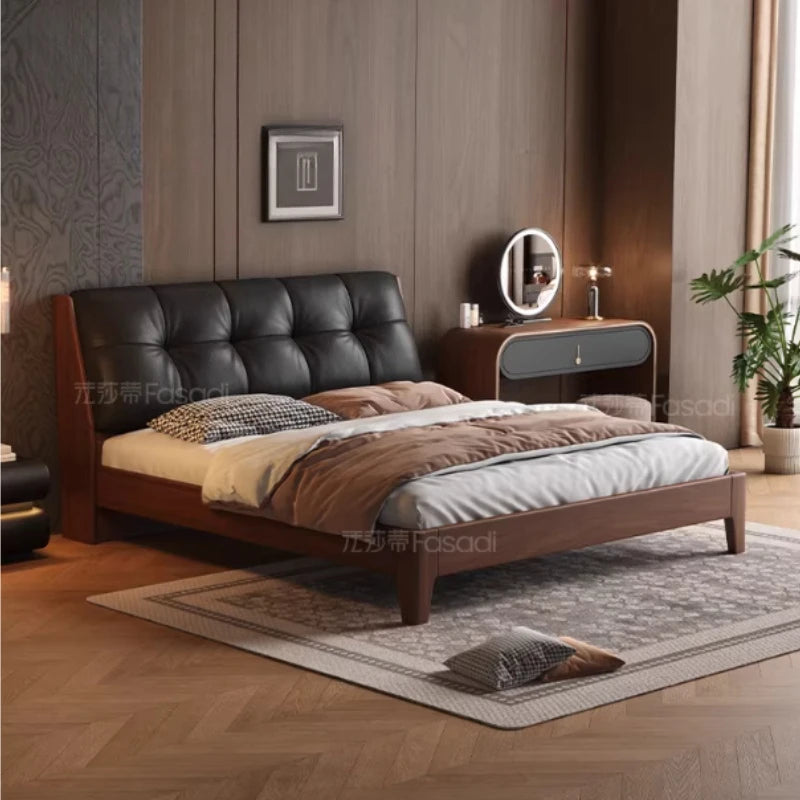 lit moderne marron noir simili cuir tissu blanc beige oreiller couvre lit tapis queen