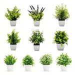 plantes artificielles feuilles vertes fleurs violettes pot blanc minimaliste décoration intérieure sans entretien