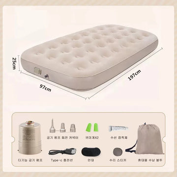 matelas gonflable gris confortable texture souple pompe intégrée moderne camping 197x150x40cm