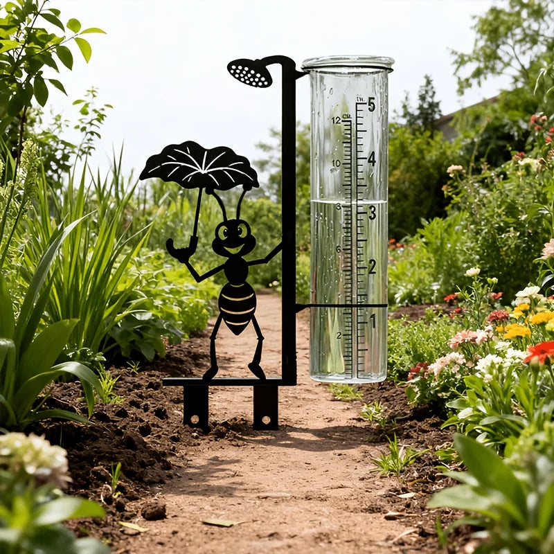 thermomètre pluie transparent fourmi moderne jardin plaque métallique noire tube