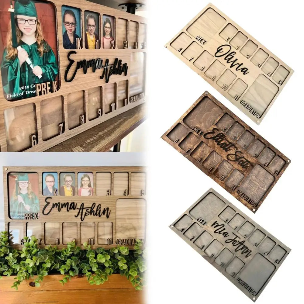 Cadre photo personnalisable croissance scolaire pré graduation bois découpes laser opaque modernrustique