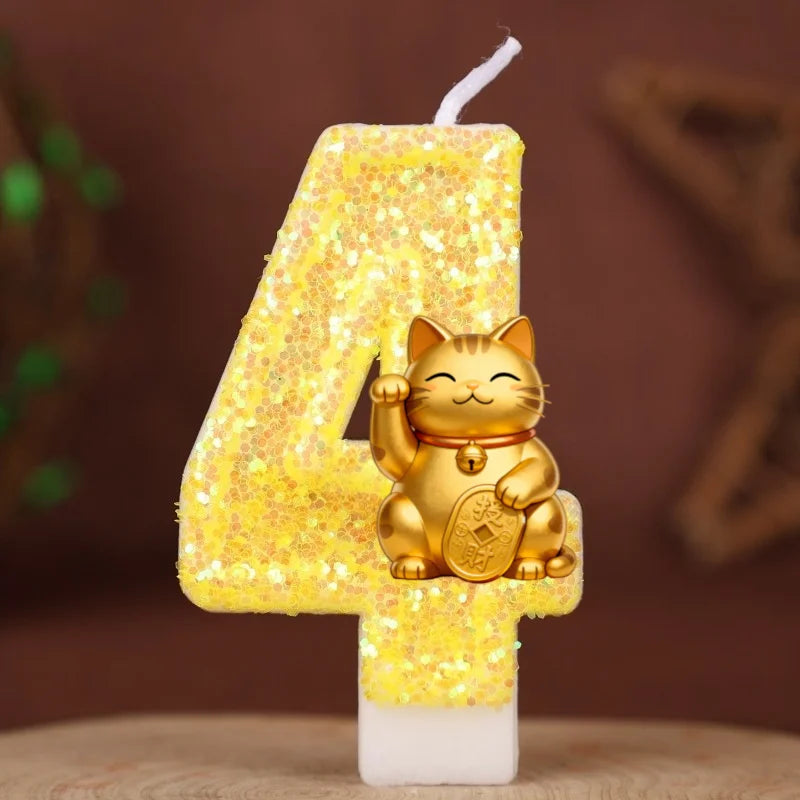 bougies numériques or pailletées chat chanceux anniversaire enfant decoration dessin anime festive fournissons