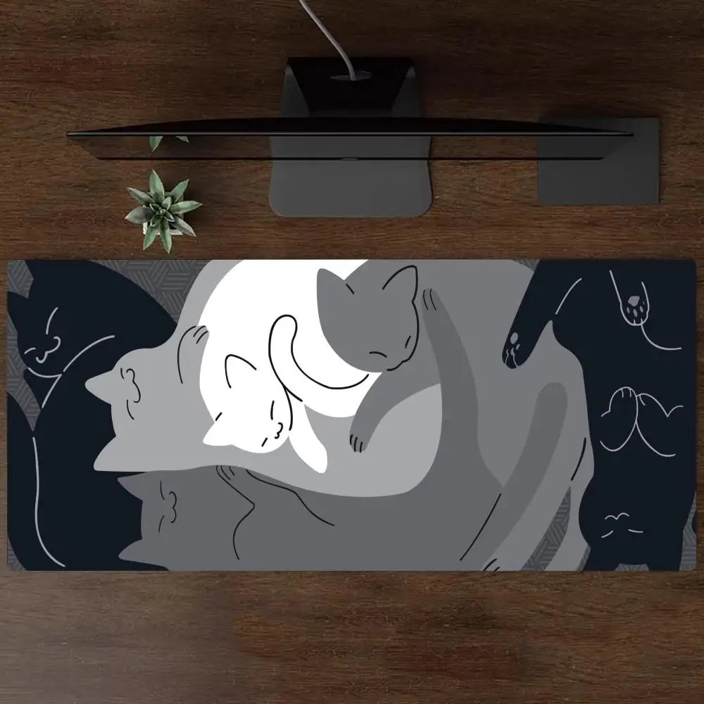 tapis souris caoutchouc noir chats endormis motif moderne minimaliste antiderapant gaming