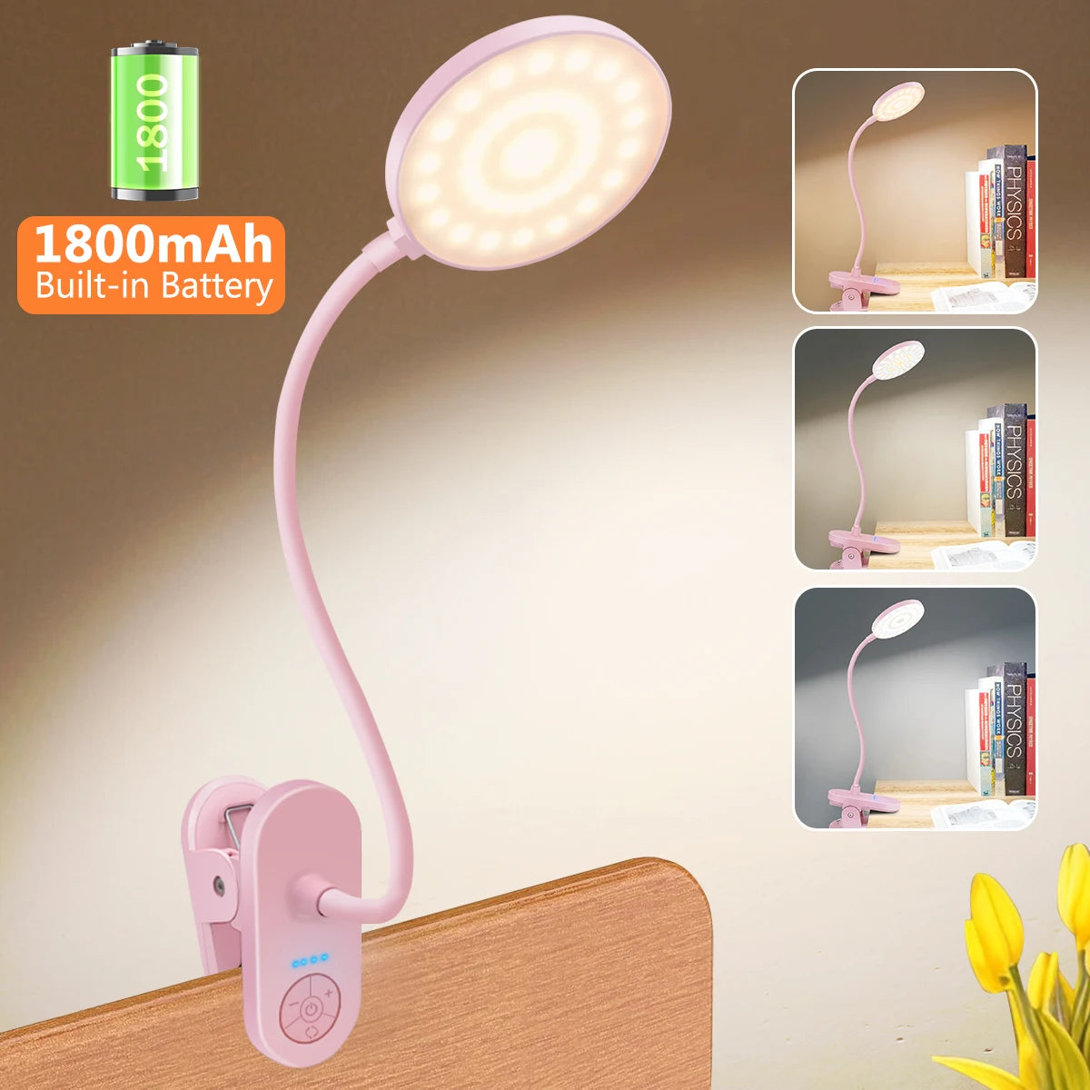 lampe table rechargeable rose pinces moderne couleurs ajustable batterie intégrée