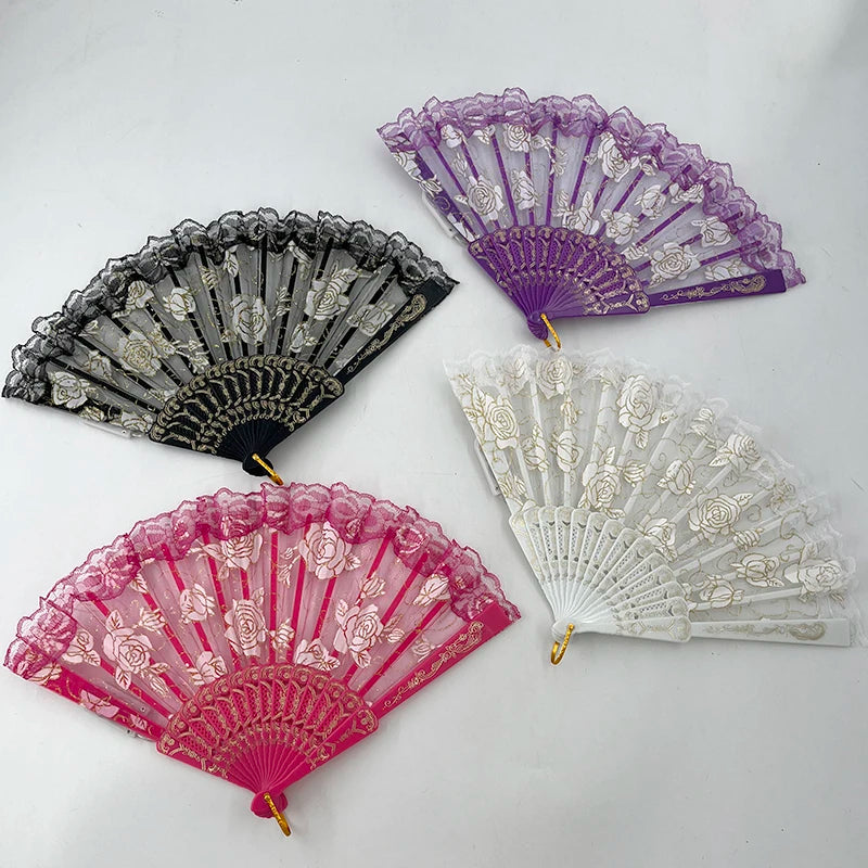 éventails lumineux dentelle roses brodées clips transparents classiques filles femmes