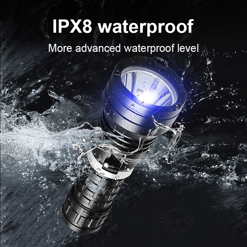 lampe torche plongée rechargeable ipx8 led 35w noir résistante autodéfense modulable intense