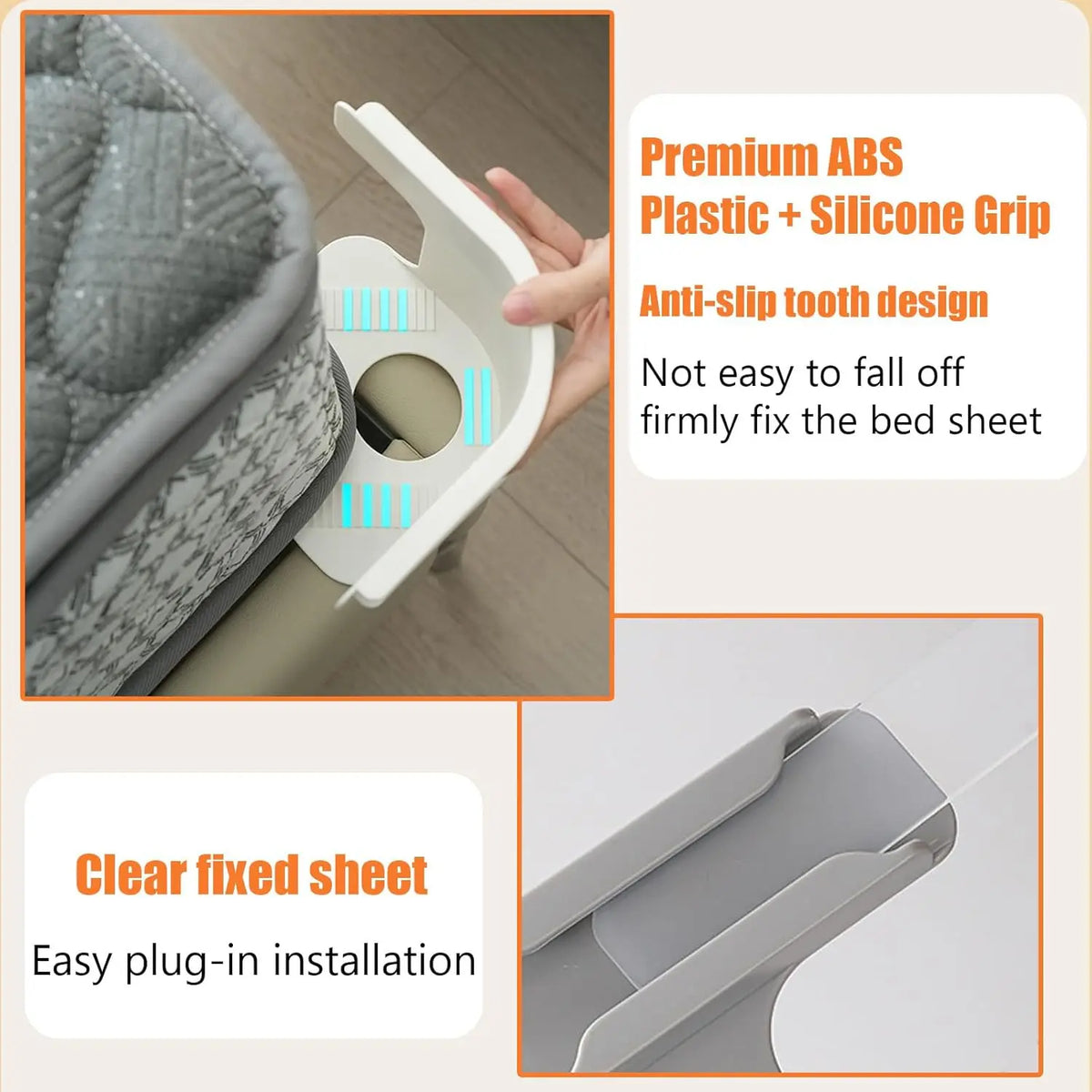 fixateurs draps ajustés clips anti dérapants plastique lisse minimaliste universel gris blanc cassé 12