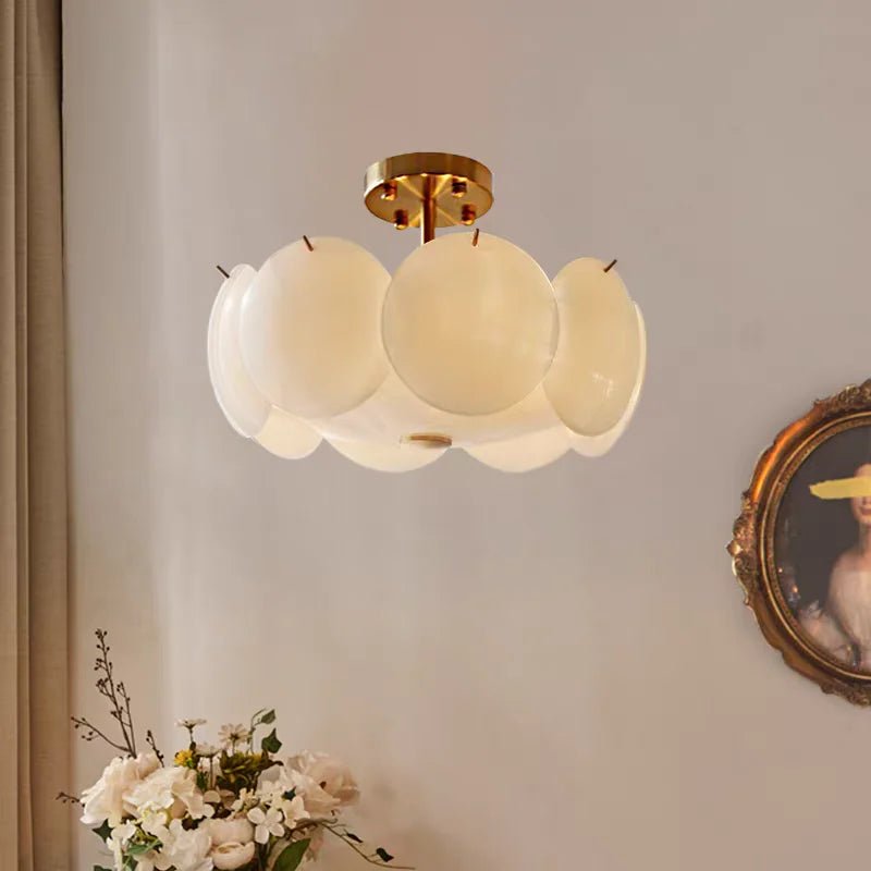 lampe suspendue moderne blanc doré rondes translucides chambre salon