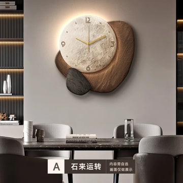 horloge murale moderne minimaliste pierre naturelle sans lumière salon beige marron gris
