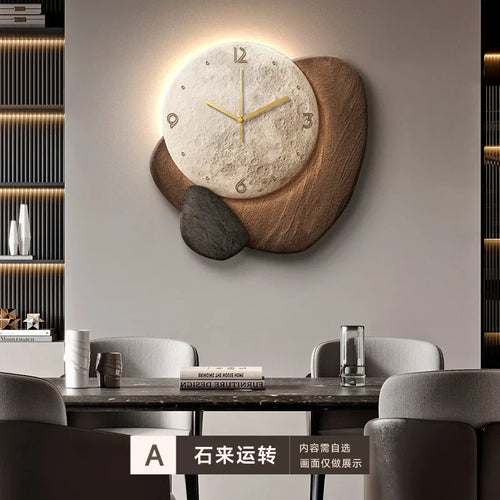 horloge murale moderne minimaliste pierre naturelle sans lumière salon beige marron gris