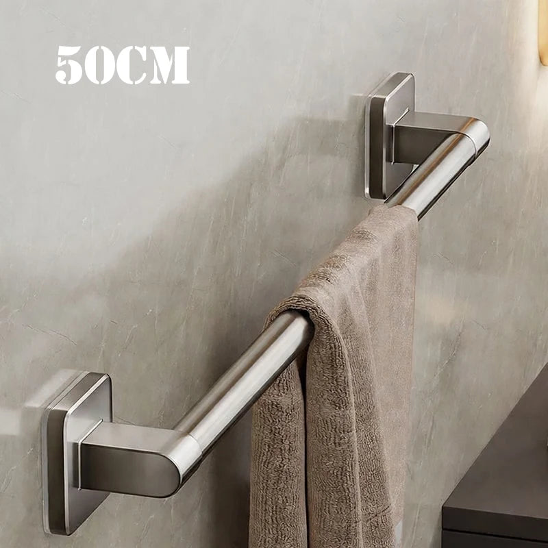 porte serviettes mural aluminium argenté lisse moderne adhésif salle bain simple robuste 30cm 40cm