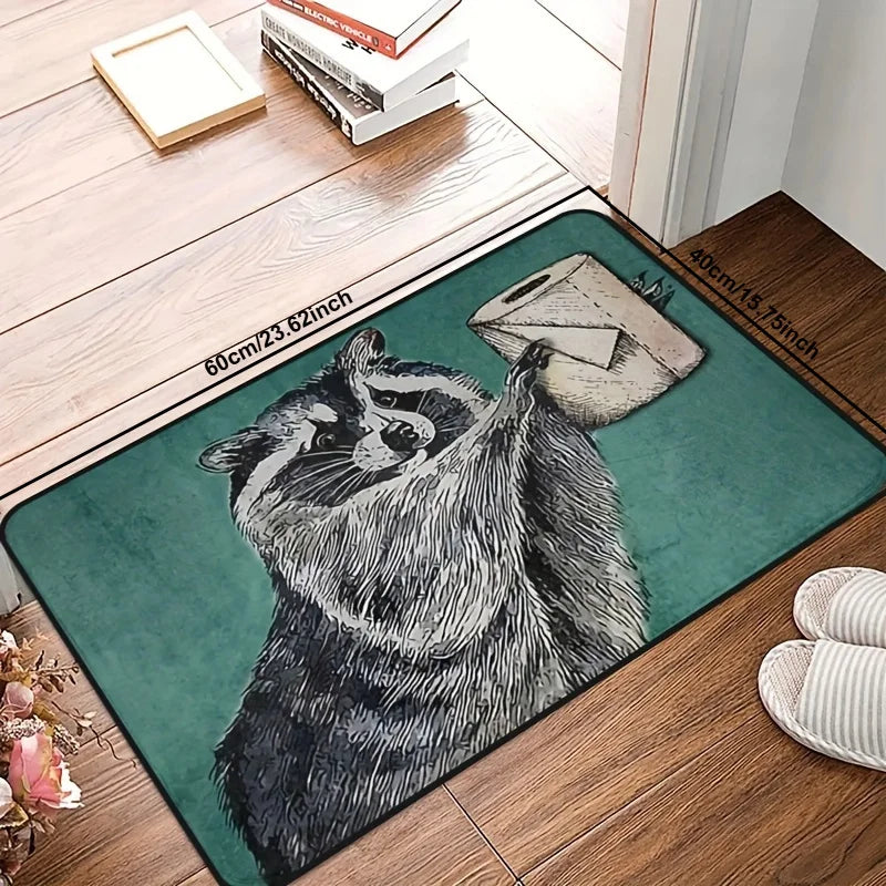 tapis sol vert noir blanc raton laveur papier toilette imperméable résistant extérieur moderne graphique