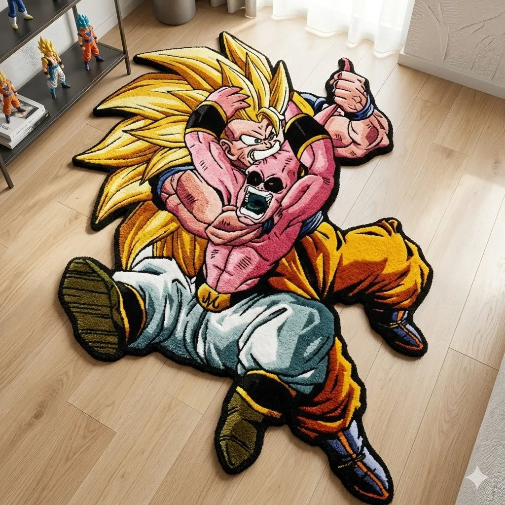 tapis flanelle dragon ball anime goku buu jaune rose gris noir bleu cartoon chambre