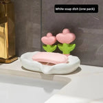 support savon moderne rose blanc fleurs relief surface lisse évacuation salle bain portable