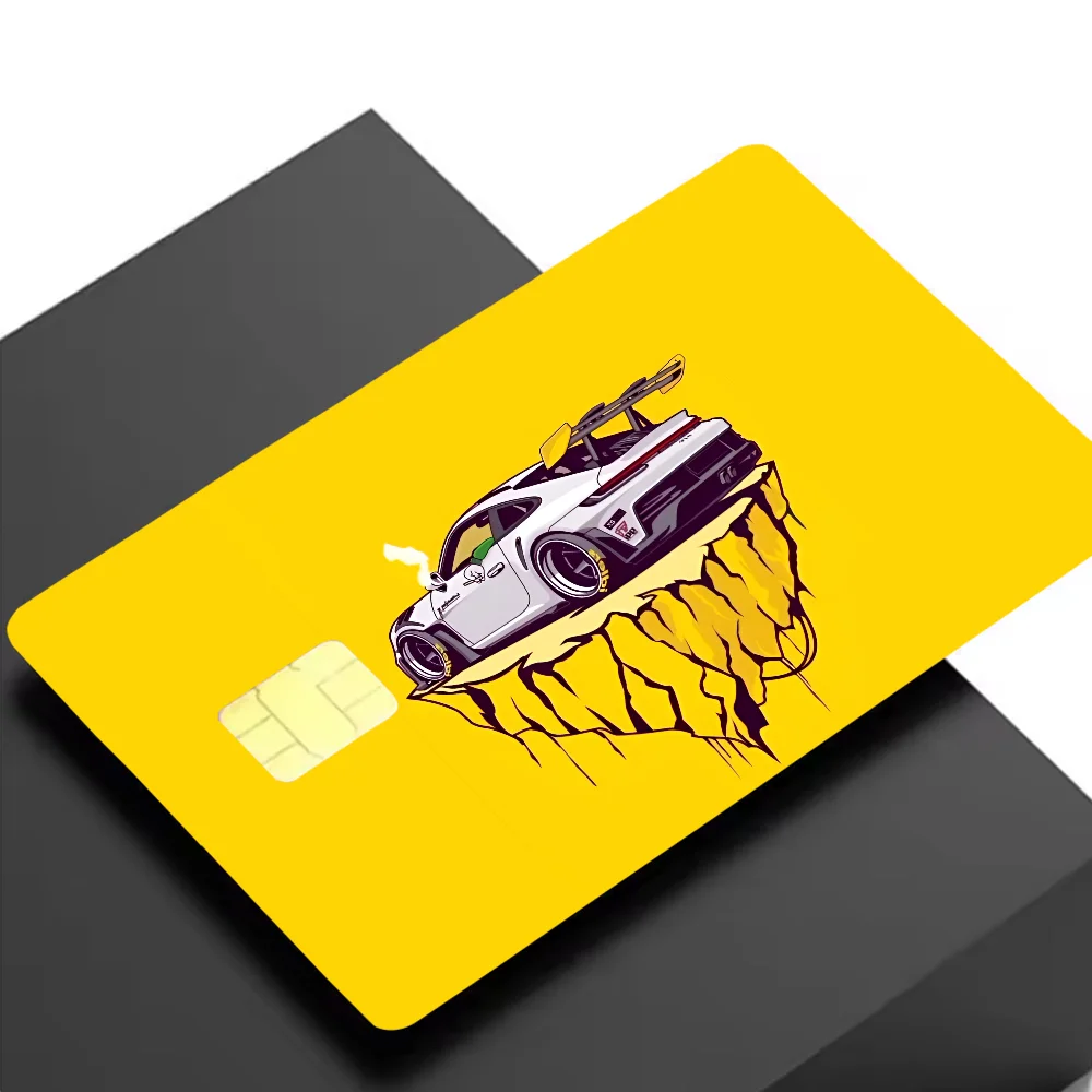 stickers carte crédit voiture sportive stylisée moderne waterproof réutilisable jaune fluo noir