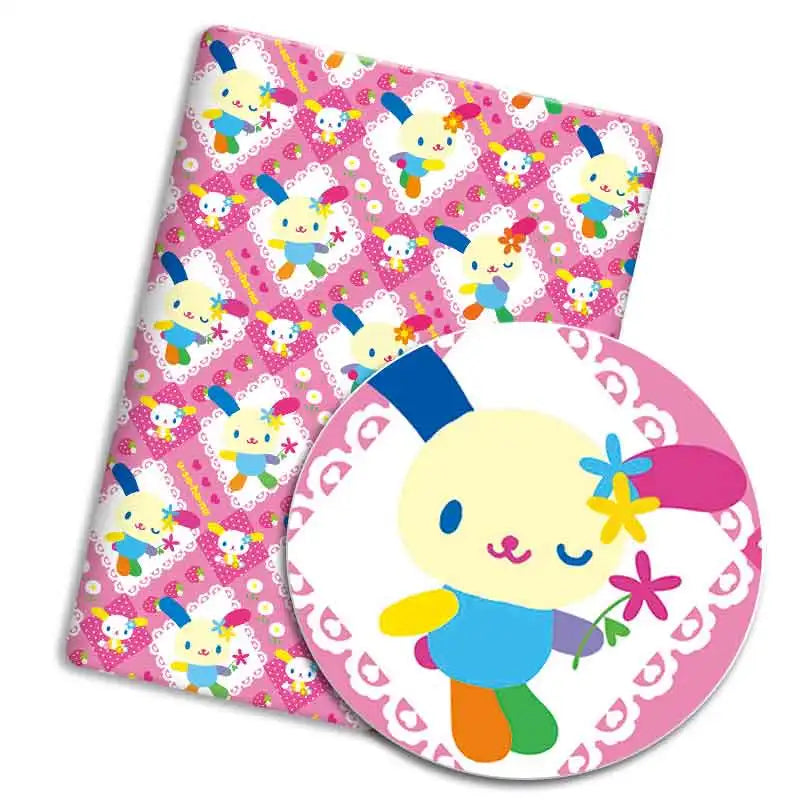 tissu imprimé lapins coeurs fleurs coton polyester 140x50cm couture patchwork enfants maison