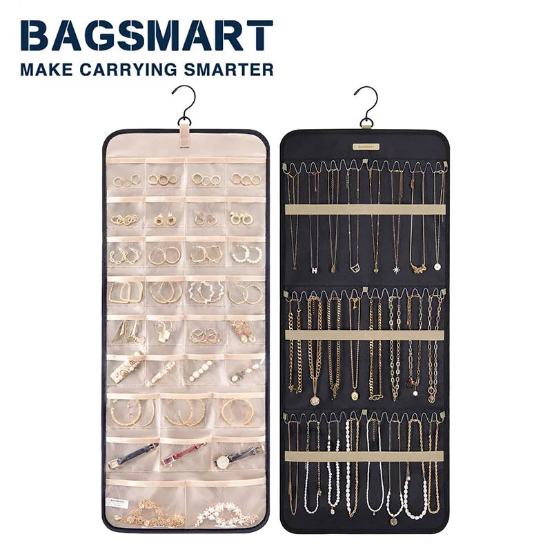 porte bijoux pliable transparent moderne compartiments crochets métalliques rangement mur armoire