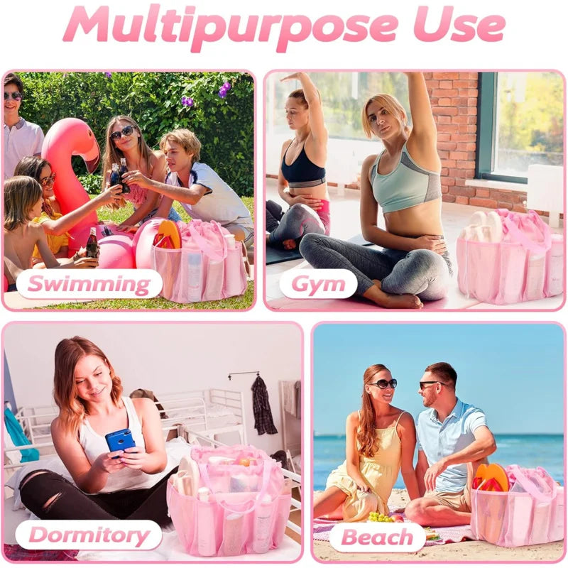 Sac douche maille rose réutilisable cordon serrage rapide respirant voyage gym