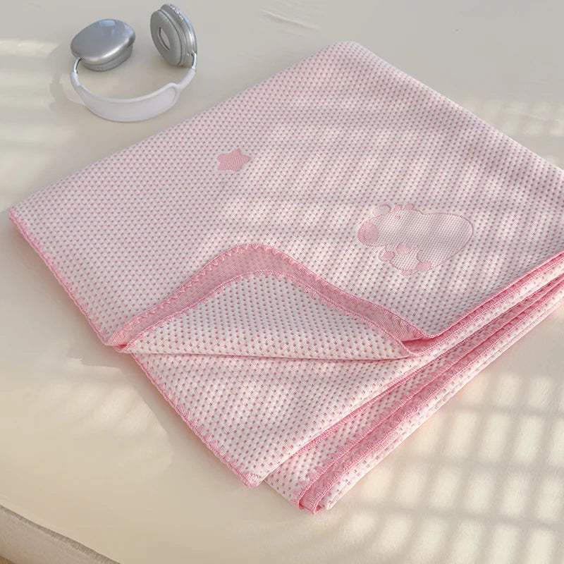 couverture été respirante polyester cooling fibers motif souris hello blanc bleu doux moderne oreillers