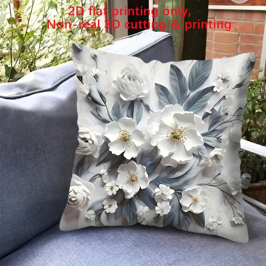 taies d'oreiller décoratives imprimées floral motifs fleurs oiseaux polyester vert clair blanc zip 45x45cm