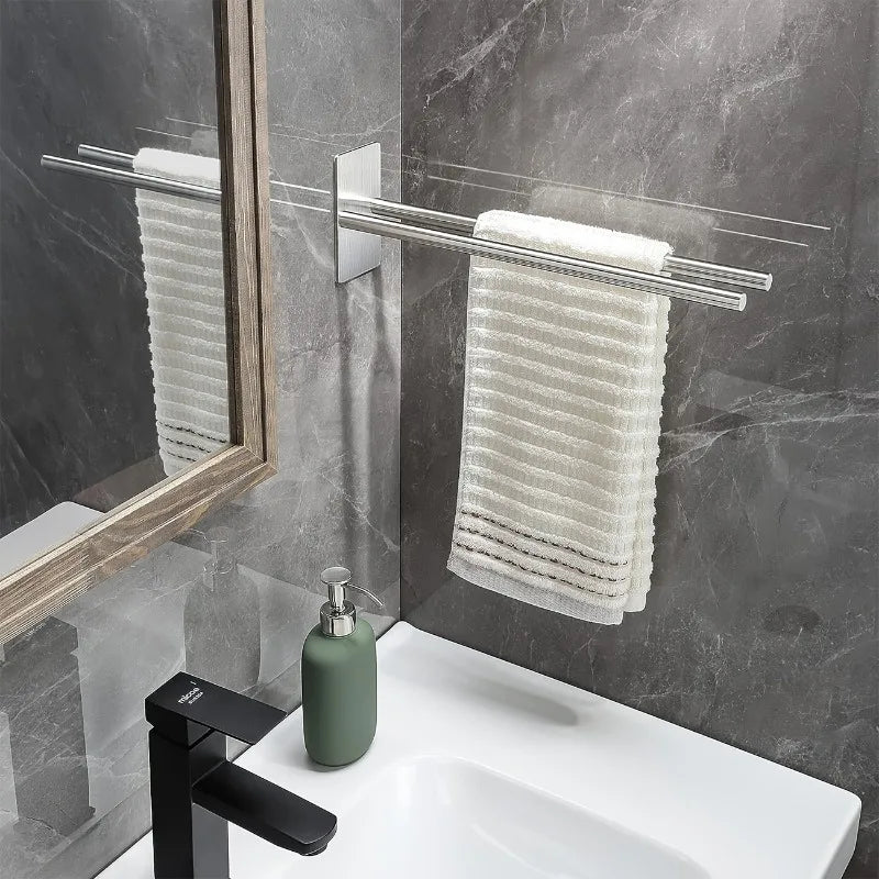porte serviettes double barre argenté noir moderne adhésif vis inoxydable minimaliste