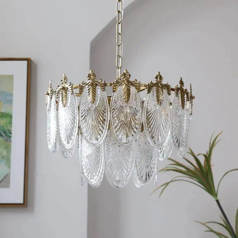 lustre pendentif feuilles doré transparent classique led moderne chambre salon
