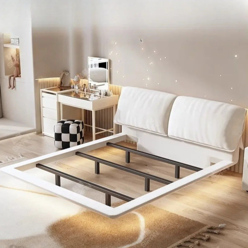lit moderne minimaliste blanc bois naturel tissu doux 150cm 180cm 200cm