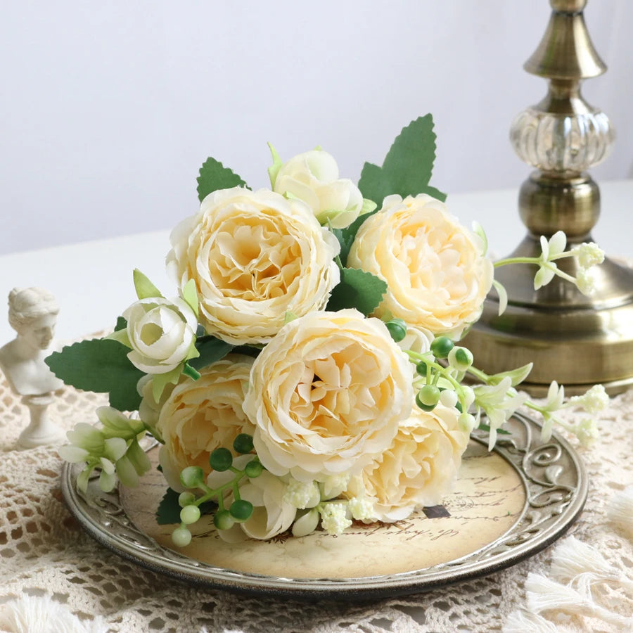 bouquet fleurs artificielles roses pivoines decoration maison mariage anniversaire baby shower intérieur