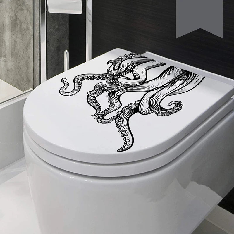 sticker mural octopus graphique noir blanc adhésif salle bains décoration peinture murale autoadhésive animal