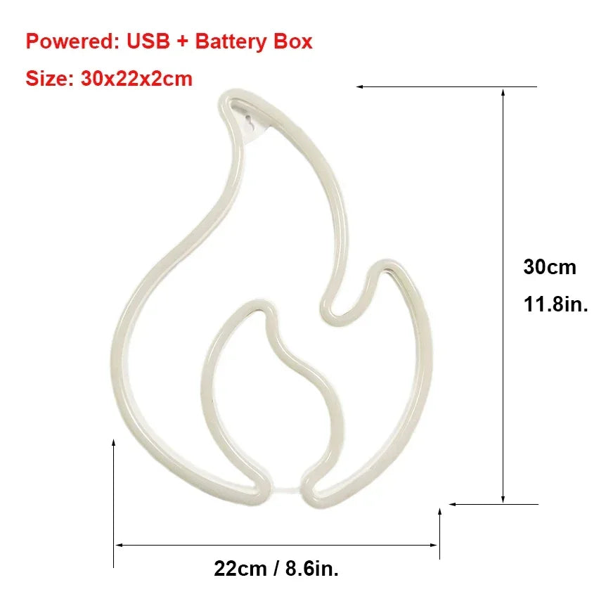 néon flamme rouge blanc moderne décoration intérieure mur opaque câble électrique atmosphère LED veilleuse