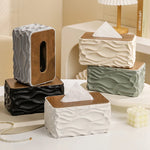 boîte mouchoirs moderne plastique blanc texture ondulée mouchoirs blancs bois foncé
