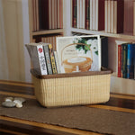 panier rotin tressé beige clair salon cuisine rangement naturel traditionnel respectueux environnement couvercle organisateur